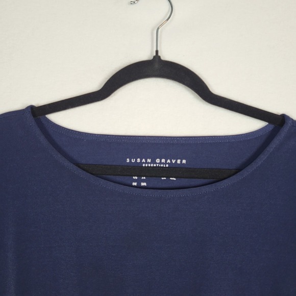 Susan Graver Modern Essentials Liquid Knit Bateau Neck Top 3X Navy Short Sleeve - Picture 2 of 10